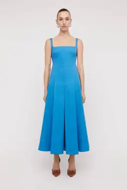 Scanlan Theodore Sateen Pleat Midi Dress Blue Size 10 for rent on The Volte - image 1