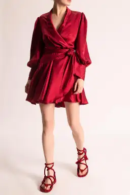 Zimmermann Silk Wrap Mini Dress With Long Sleeves in Garnet Size 2 / AU 12 for rent on The Volte - image 1