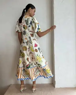 Alemais Theo Linen Blend Midi Dress Ivory Print Size AU 8 for rent on The Volte - image 3