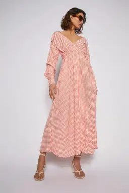 Scanlan Theodore Gingham V Neck Dress Peach Size 10 for rent on The Volte - image 2
