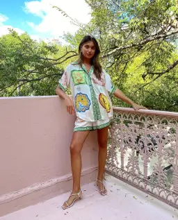 Alemais Porcelain Silk Shirt Size 8 and Short Size 10 Set Multi