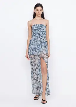 Bec & Bridge Opal Strapless Maxi Dress Denim Floral Size AU 6