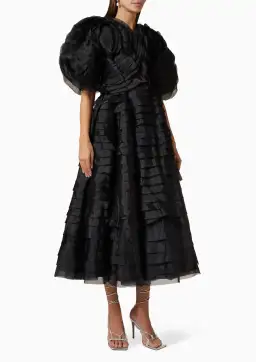 Aje Amour Ruffle Midi Dress Black Size 6
