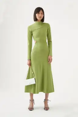 Aje Amelie Braided Cut Out Knit Dress Green Size L/ AU 12 for rent on The Volte - image 1