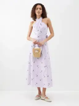 Erdem Selene Halterneck Dress Purple Size 16