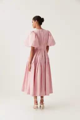 Aje Fallingwater Ruched Midi Dress in Chalk Pink Size AU 14 for rent on The Volte - image 2