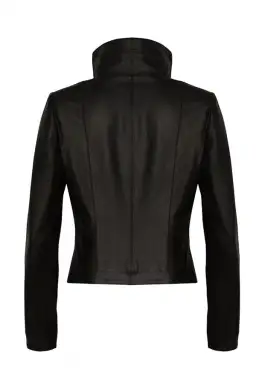 White Suede Leather Tumble Jacket Matt Black Size 6 for rent on The Volte - image 3