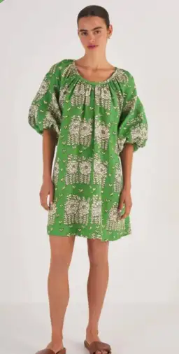 Oroton Full Sleeve Posie Print Mini Sun Dress Green Floral Size 12 for rent on The Volte - image 4