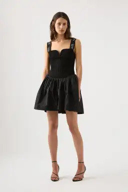 Aje Mira Logo Strap Tulip Mini Dress Black Size S / AU 8