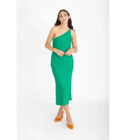 By Johnny Asymmetric Crimp Bias Midi Dress Green Size 10