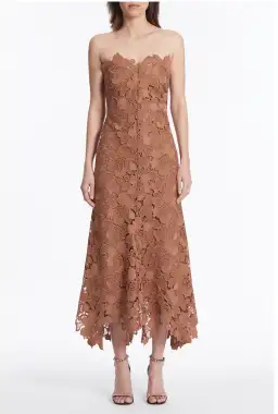 Carla Zampatti Rosewood Floral Lace Strapless Gown Brown Size 4 for rent on The Volte - image 2