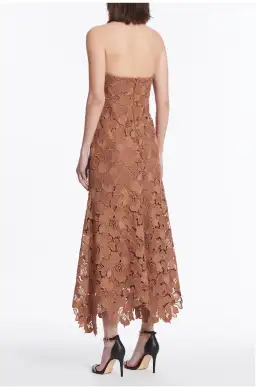 Carla Zampatti Rosewood Floral Lace Strapless Gown Brown Size 4 for rent on The Volte - image 3