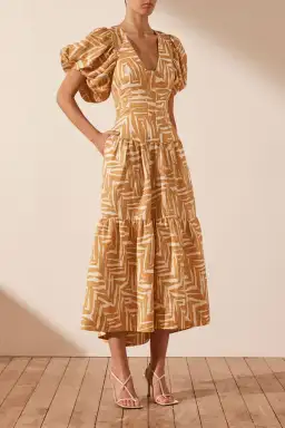 Shona Joy Imani Linen Plunged Short Sleeve Midi Dress Print Size 12 for rent on The Volte - image 2