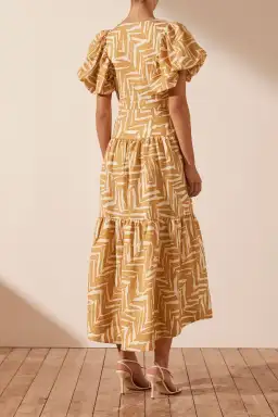 Shona Joy Imani Linen Plunged Short Sleeve Midi Dress Print Size 12 for rent on The Volte - image 3