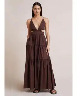 Bec & Bridge Carla V Maxi Dress in Chocolate Brown Size AU 6