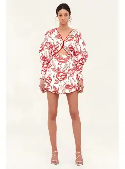 C/MEO Collective White Lie LS Dress Red/White Size AU 6