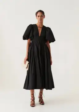 Aje Fallingwater Gathered Midi Dress Black Size AU 14