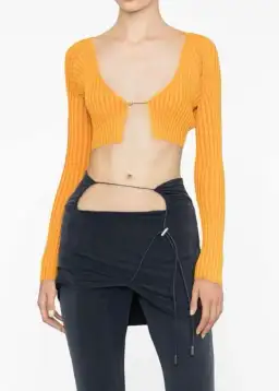 Jacquemus Logo Embelished Cropped Cardigan in Orange Size XS / AU 6 for rent on The Volte - image 2