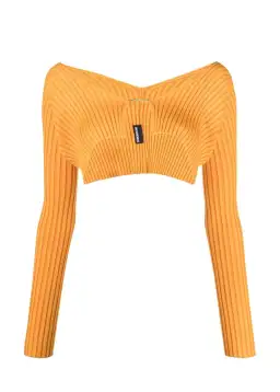 Jacquemus Logo Embelished Cropped Cardigan in Orange Size XS / AU 6 for rent on The Volte - image 3