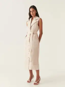 Aje Lorah Denim Midi Dress Sand Size 10  for rent on The Volte - image 1