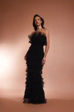 From A Friend Odette Tulle Ruffle Maxi Dress Black Size XS/S / AU 6/8 for rent on The Volte - image 1