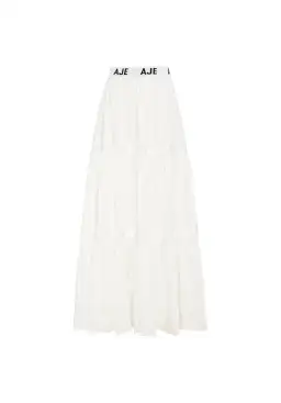 Aje Bardot Logo Tiered Midi Skirt White Size 6 for rent on The Volte - image 3