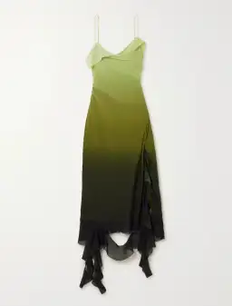 Acne Studios Asymmetric Ruffled Ombré Chiffon Midi Dress Green Size 10 for rent on The Volte - image 4