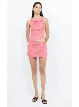 Bec & Bridge Iona Boatneck Mini Dress Grapefruit Pink Size AU 8