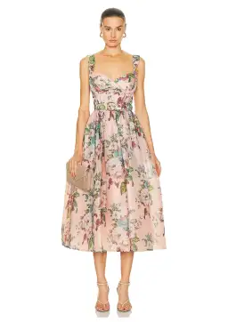 Zimmermann  Matchmaker Midi Dress Pink Barkcloth Floral Print  Size 2 / AU 12 for rent on The Volte - image 1