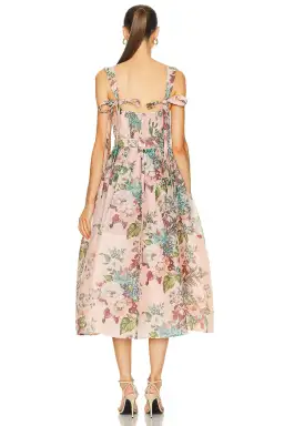 Zimmermann  Matchmaker Midi Dress Pink Barkcloth Floral Print  Size 2 / AU 12 for rent on The Volte - image 3