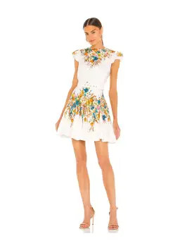 Zimmermann Estelle Tie Mini Dress in Cream Floral Size 2/ AU 12