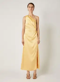 Esmaee Ariel Drawstring Midi Dress Yellow Lemon Size 8