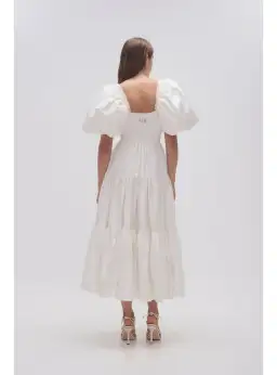 Aje Casa Puff Sleeve Midi Dress Ivory Size AU 10 for rent on The Volte - image 3