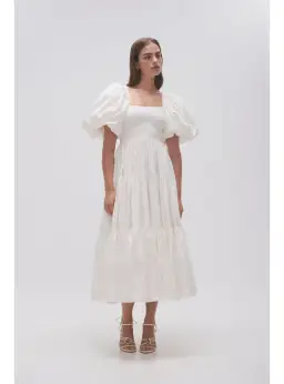 Aje Casa Puff Sleeve Midi Dress Ivory Size AU 10 for rent on The Volte - image 1