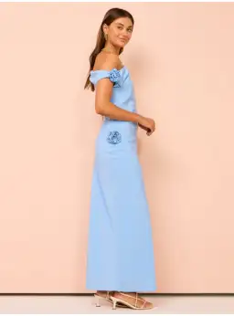 Issy Off Shoulder Flower Maxi Dress In Blue Size AU 12 for rent on The Volte - image 3