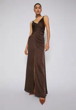 Scanlan Theodore Silk Jacquard Gown Chocolate Brown Size 10