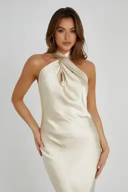 Meshki Laura Halter Satin Gown in Gold Size S / AU 8 for rent on The Volte - image 3