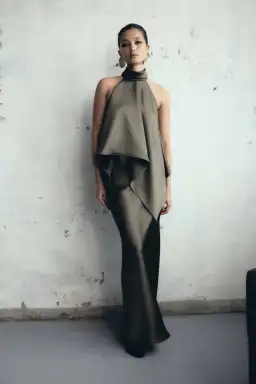 Carla Zampatti Ivy Stin Draped Halter Top and Satin Bias Skirt Set Green Size 10 for rent on The Volte - image 1