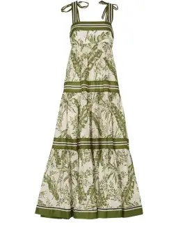 Zimmermann Empire Tie Shoulder Dress Palm Print Green Size 0 / AU 8 for rent on The Volte - image 3