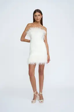 By Johnny Feather Mini Dress White Size 10 for rent on The Volte - image 1