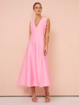 Leo Lin Nicola V Neck Midi Dress Bubblegum Size 14 for rent on The Volte - image 1