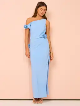 Issy Off Shoulder Flower Maxi Dress In Blue Size AU 12