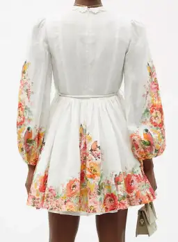 Zimmermann Mae Embellished Floral Print Linen Mini Dress Ivory Size 0P / AUS 6P for rent on The Volte - image 3