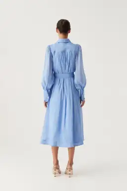 Aje Iris Pleated Bib Midi Dress in Mist Blue Size 16 for rent on The Volte - image 3