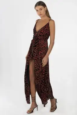 Misha Harpa Midi Dress Red Leopard Size 4 for rent on The Volte - image 1