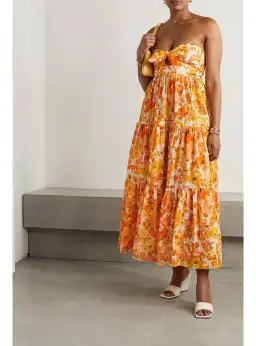 Zimmermann Raie Strapless Dress Citrus Ikat Size 0 / AU 8  for rent on The Volte - image 1
