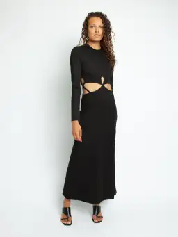 Christopher Esber Looped Cutaway Long Sleeve Rib Dress Black Size 14 AU for rent on The Volte - image 2