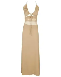 Christopher Esber  Tulle Panel Back Halter Dress Tannin Size 6 AU for rent on The Volte - image 1