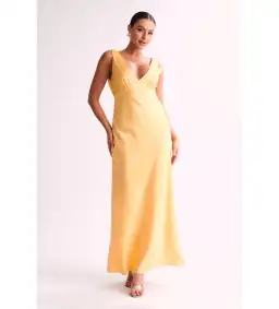 MESHKI Nadia Maxi Satin Dress With Back Cowl Lemon Size 12 for rent on The Volte - image 1