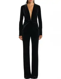 Carla Zampati Velvet Plunge Jumpsuit Black Size 6 for rent on The Volte - image 1